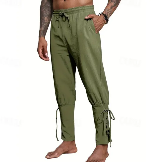 Outlet OUKU Men's Linen Pants Trousers Summer Pants Beach Pants Pocket Drawstring Elastic Waist Plain Comfort Breathable Daily Holiday Vacation Hawaiian Boho ArmyGreen Black