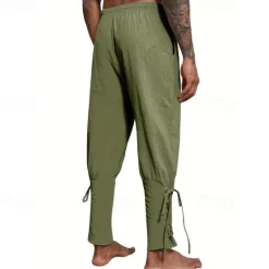 Outlet OUKU Men's Linen Pants Trousers Summer Pants Beach Pants Pocket Drawstring Elastic Waist Plain Comfort Breathable Daily Holiday Vacation Hawaiian Boho ArmyGreen Black