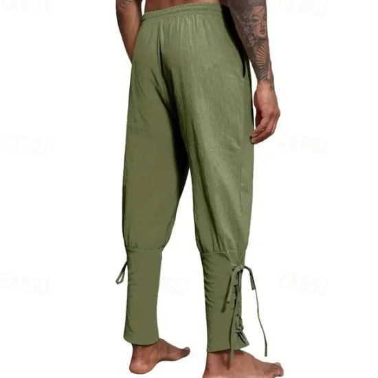 Outlet OUKU Men's Linen Pants Trousers Summer Pants Beach Pants Pocket Drawstring Elastic Waist Plain Comfort Breathable Daily Holiday Vacation Hawaiian Boho ArmyGreen Black