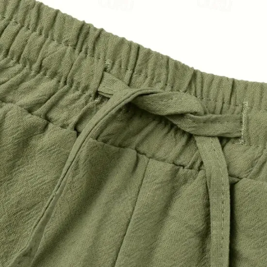 Outlet OUKU Men's Linen Pants Trousers Summer Pants Beach Pants Pocket Drawstring Elastic Waist Plain Comfort Breathable Daily Holiday Vacation Hawaiian Boho ArmyGreen Black