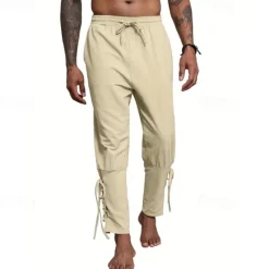 Outlet OUKU Men's Linen Pants Trousers Summer Pants Beach Pants Pocket Drawstring Elastic Waist Plain Comfort Breathable Daily Holiday Vacation Hawaiian Boho ArmyGreen Black