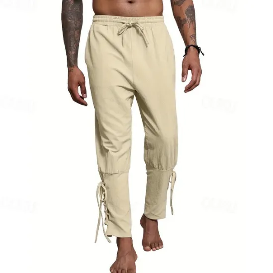 Outlet OUKU Men's Linen Pants Trousers Summer Pants Beach Pants Pocket Drawstring Elastic Waist Plain Comfort Breathable Daily Holiday Vacation Hawaiian Boho ArmyGreen Black