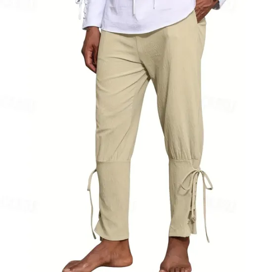Outlet OUKU Men's Linen Pants Trousers Summer Pants Beach Pants Pocket Drawstring Elastic Waist Plain Comfort Breathable Daily Holiday Vacation Hawaiian Boho ArmyGreen Black