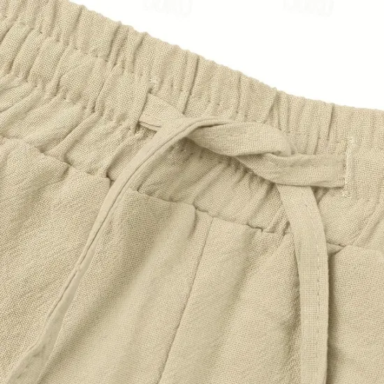 Outlet OUKU Men's Linen Pants Trousers Summer Pants Beach Pants Pocket Drawstring Elastic Waist Plain Comfort Breathable Daily Holiday Vacation Hawaiian Boho ArmyGreen Black