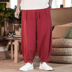 Discount OUKU Men's Linen Pants Trousers Summer Pants Beach Pants Pleated Pants Drawstring Elastic Waist Plain Comfort Outdoor Daily Holiday Fashion Casual Gray Green Black Inelastic