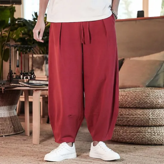 Discount OUKU Men's Linen Pants Trousers Summer Pants Beach Pants Pleated Pants Drawstring Elastic Waist Plain Comfort Outdoor Daily Holiday Fashion Casual Gray Green Black Inelastic