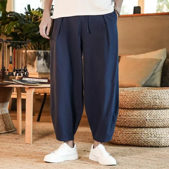 Discount OUKU Men's Linen Pants Trousers Summer Pants Beach Pants Pleated Pants Drawstring Elastic Waist Plain Comfort Outdoor Daily Holiday Fashion Casual Gray Green Black Inelastic