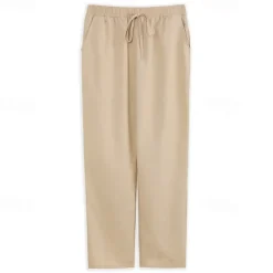 OUKU Men's Linen Pants Trousers Summer Pants Beach Pants Drawstring Elastic Waist Plain Comfort Breathable Outdoor Daily Going out Fashion Streetwear Black White