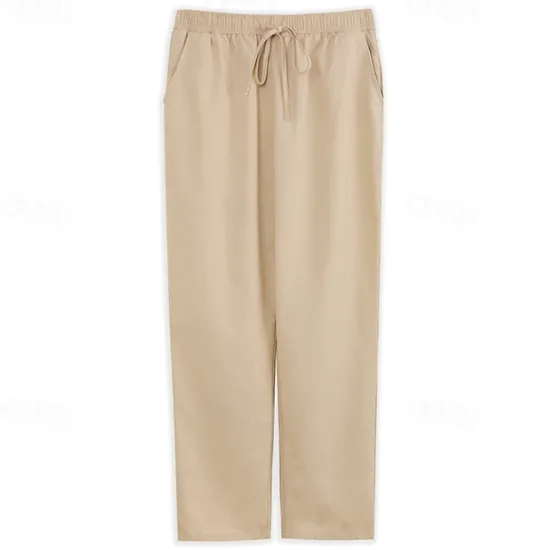 OUKU Men's Linen Pants Trousers Summer Pants Beach Pants Drawstring Elastic Waist Plain Comfort Breathable Outdoor Daily Going out Fashion Streetwear Black White
