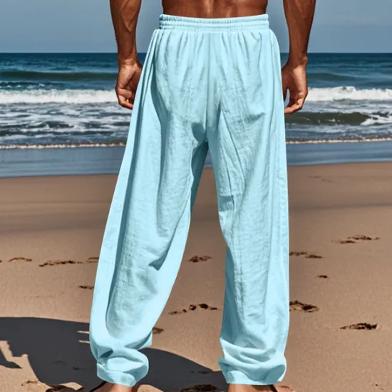 Best OUKU Men's Linen Pants Trousers Summer Pants Beach Pants Pocket Drawstring Elastic Waist Coconut Tree Comfort Breathable Vacation Daily Holiday Hawaiian Boho Black White