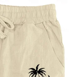 Best OUKU Men's Linen Pants Trousers Summer Pants Beach Pants Pocket Drawstring Elastic Waist Coconut Tree Comfort Breathable Vacation Daily Holiday Hawaiian Boho Black White