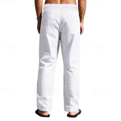Sale OUKU Men's Linen Pants Trousers Summer Pants Beach Pants Pocket Drawstring Elastic Waist Plain Comfort Breathable Vacation Daily Holiday Hawaiian Boho Black White