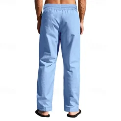 Sale OUKU Men's Linen Pants Trousers Summer Pants Beach Pants Pocket Drawstring Elastic Waist Plain Comfort Breathable Vacation Daily Holiday Hawaiian Boho Black White