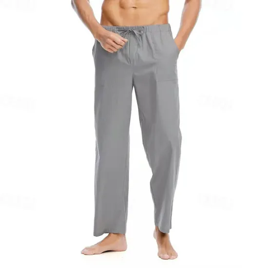 Discount OUKU Men's Linen Pants Trousers Summer Pants Beach Pants Pocket Drawstring Elastic Waist Plain Comfort Breathable Daily Holiday Vacation Hawaiian Boho Black White