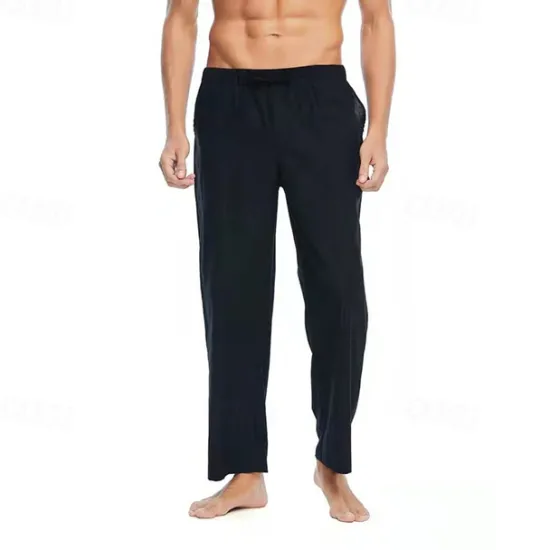 Discount OUKU Men's Linen Pants Trousers Summer Pants Beach Pants Pocket Drawstring Elastic Waist Plain Comfort Breathable Daily Holiday Vacation Hawaiian Boho Black White