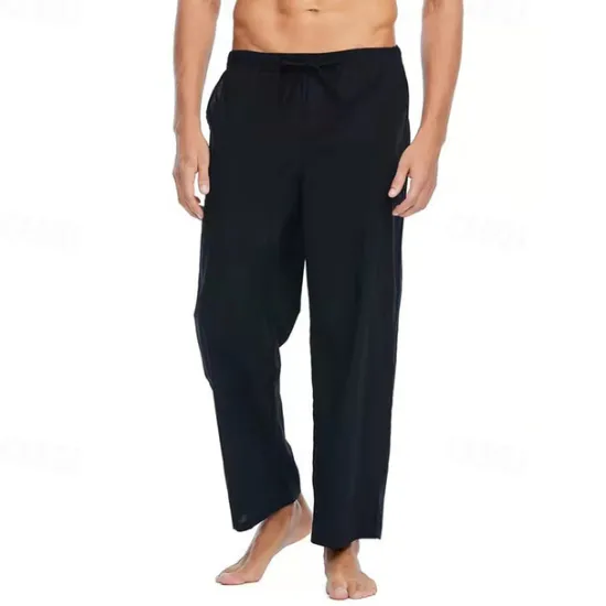 Discount OUKU Men's Linen Pants Trousers Summer Pants Beach Pants Pocket Drawstring Elastic Waist Plain Comfort Breathable Daily Holiday Vacation Hawaiian Boho Black White