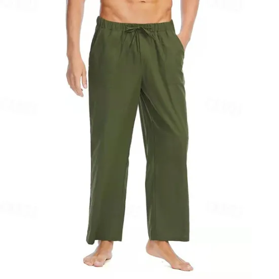 Discount OUKU Men's Linen Pants Trousers Summer Pants Beach Pants Pocket Drawstring Elastic Waist Plain Comfort Breathable Daily Holiday Vacation Hawaiian Boho Black White