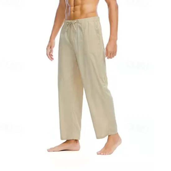 Discount OUKU Men's Linen Pants Trousers Summer Pants Beach Pants Pocket Drawstring Elastic Waist Plain Comfort Breathable Daily Holiday Vacation Hawaiian Boho Black White