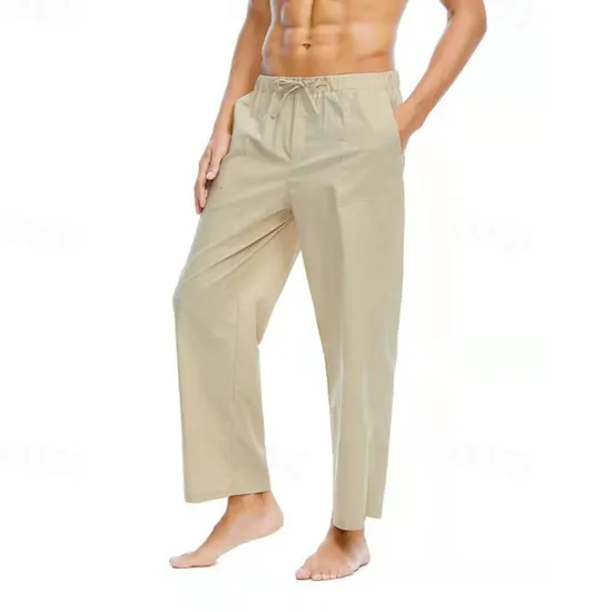 Discount OUKU Men's Linen Pants Trousers Summer Pants Beach Pants Pocket Drawstring Elastic Waist Plain Comfort Breathable Daily Holiday Vacation Hawaiian Boho Black White