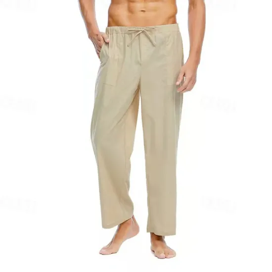 Discount OUKU Men's Linen Pants Trousers Summer Pants Beach Pants Pocket Drawstring Elastic Waist Plain Comfort Breathable Daily Holiday Vacation Hawaiian Boho Black White