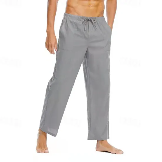 Discount OUKU Men's Linen Pants Trousers Summer Pants Beach Pants Pocket Drawstring Elastic Waist Plain Comfort Breathable Daily Holiday Vacation Hawaiian Boho Black White