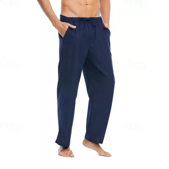 Discount OUKU Men's Linen Pants Trousers Summer Pants Beach Pants Pocket Drawstring Elastic Waist Plain Comfort Breathable Daily Holiday Vacation Hawaiian Boho Black White