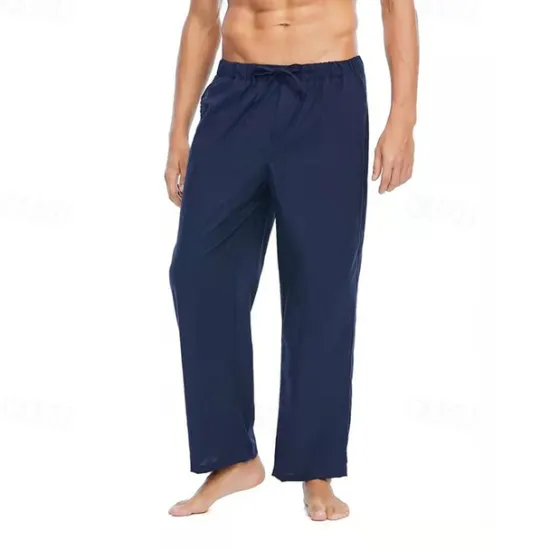 Discount OUKU Men's Linen Pants Trousers Summer Pants Beach Pants Pocket Drawstring Elastic Waist Plain Comfort Breathable Daily Holiday Vacation Hawaiian Boho Black White