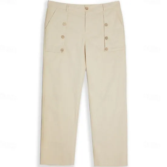 Sale OUKU Men's Linen Pants Trousers Summer Pants Buttons Front Pocket Pleats Plain Comfort Breathable Full Length Casual Daily Streetwear Ethnic Style Retro Vintage Black White