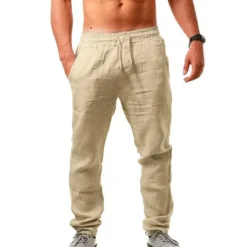 Clearance OUKU Men's Linen Pants Trousers Summer Pants Beach Pants Drawstring Plain Comfort Breathable Full Length Yoga Casual Weekend Streetwear Slim Black White Micro-elastic
