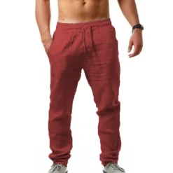 Clearance OUKU Men's Linen Pants Trousers Summer Pants Beach Pants Drawstring Plain Comfort Breathable Full Length Yoga Casual Weekend Streetwear Slim Black White Micro-elastic