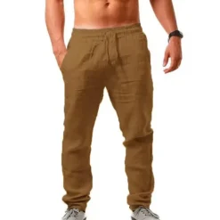 Clearance OUKU Men's Linen Pants Trousers Summer Pants Beach Pants Drawstring Plain Comfort Breathable Full Length Yoga Casual Weekend Streetwear Slim Black White Micro-elastic