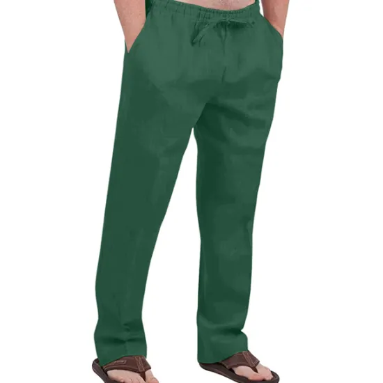Hot OUKU Men's Linen Pants Trousers Summer Pants Drawstring Elastic Waist Front Pocket Plain Comfort Soft Casual Daily Cotton Blend Fashion Classic Gray Green White