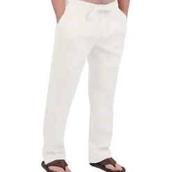 Hot OUKU Men's Linen Pants Trousers Summer Pants Drawstring Elastic Waist Front Pocket Plain Comfort Soft Casual Daily Cotton Blend Fashion Classic Gray Green White