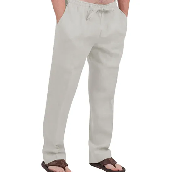 Hot OUKU Men's Linen Pants Trousers Summer Pants Drawstring Elastic Waist Front Pocket Plain Comfort Soft Casual Daily Cotton Blend Fashion Classic Gray Green White