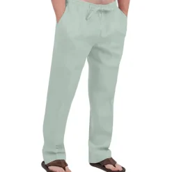 Hot OUKU Men's Linen Pants Trousers Summer Pants Drawstring Elastic Waist Front Pocket Plain Comfort Soft Casual Daily Cotton Blend Fashion Classic Gray Green White