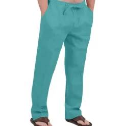 Hot OUKU Men's Linen Pants Trousers Summer Pants Drawstring Elastic Waist Front Pocket Plain Comfort Soft Casual Daily Cotton Blend Fashion Classic Gray Green White