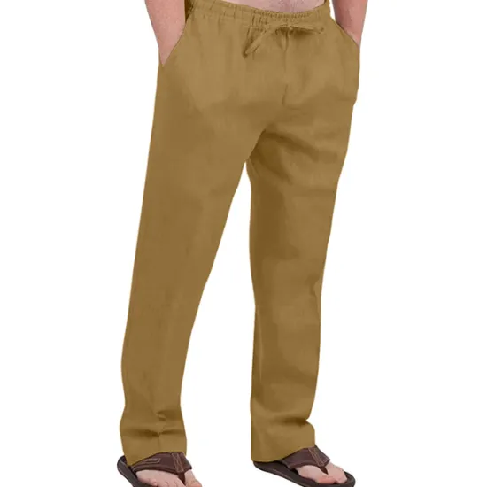 Hot OUKU Men's Linen Pants Trousers Summer Pants Drawstring Elastic Waist Front Pocket Plain Comfort Soft Casual Daily Cotton Blend Fashion Classic Gray Green White