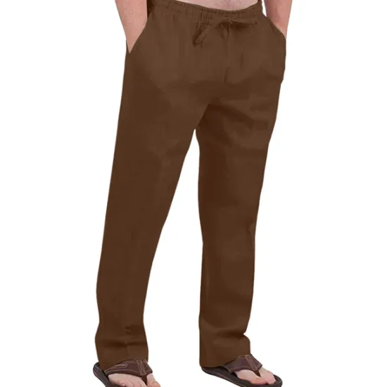 Hot OUKU Men's Linen Pants Trousers Summer Pants Drawstring Elastic Waist Front Pocket Plain Comfort Soft Casual Daily Cotton Blend Fashion Classic Gray Green White