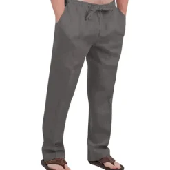Hot OUKU Men's Linen Pants Trousers Summer Pants Drawstring Elastic Waist Front Pocket Plain Comfort Soft Casual Daily Cotton Blend Fashion Classic Gray Green White