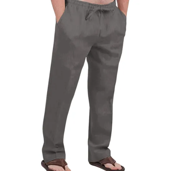Hot OUKU Men's Linen Pants Trousers Summer Pants Drawstring Elastic Waist Front Pocket Plain Comfort Soft Casual Daily Cotton Blend Fashion Classic Gray Green White