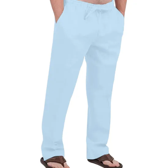 Hot OUKU Men's Linen Pants Trousers Summer Pants Drawstring Elastic Waist Front Pocket Plain Comfort Soft Casual Daily Cotton Blend Fashion Classic Gray Green White