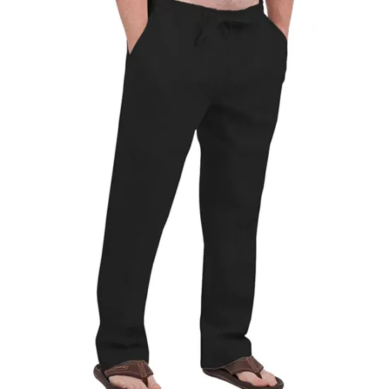 Hot OUKU Men's Linen Pants Trousers Summer Pants Drawstring Elastic Waist Front Pocket Plain Comfort Soft Casual Daily Cotton Blend Fashion Classic Gray Green White