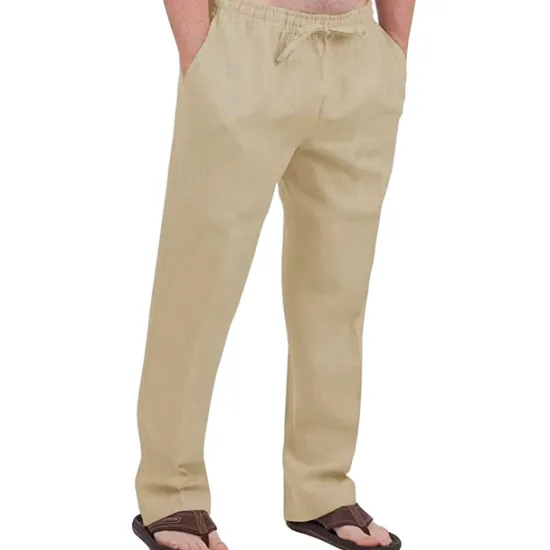 Hot OUKU Men's Linen Pants Trousers Summer Pants Drawstring Elastic Waist Front Pocket Plain Comfort Soft Casual Daily Cotton Blend Fashion Classic Gray Green White
