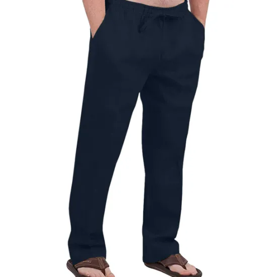 Hot OUKU Men's Linen Pants Trousers Summer Pants Drawstring Elastic Waist Front Pocket Plain Comfort Soft Casual Daily Cotton Blend Fashion Classic Gray Green White
