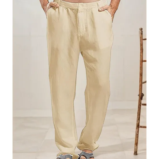 OUKU Men's Linen Pants Trousers Summer Pants Beach Pants Buttons Pocket Plain Comfort Breathable Vacation Daily Holiday Hawaiian Boho Black White