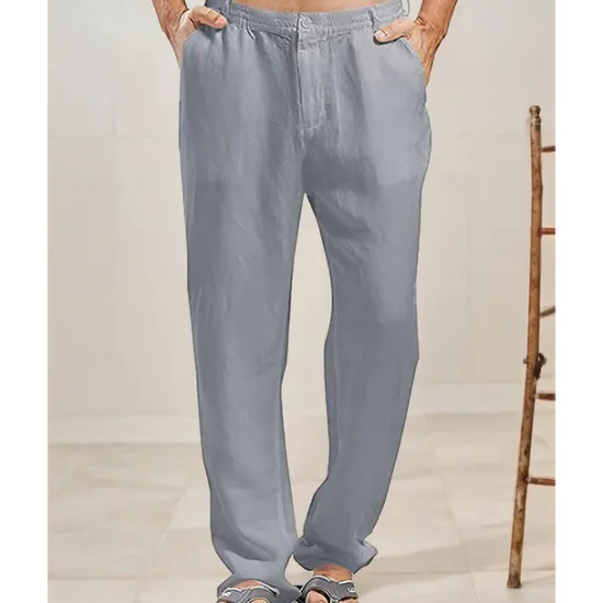 OUKU Men's Linen Pants Trousers Summer Pants Beach Pants Buttons Pocket Plain Comfort Breathable Vacation Daily Holiday Hawaiian Boho Black White
