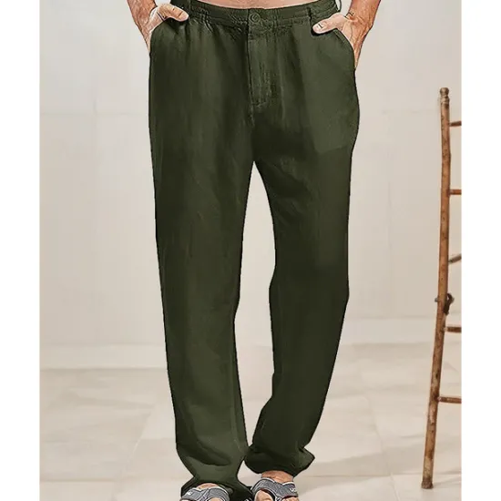 OUKU Men's Linen Pants Trousers Summer Pants Beach Pants Buttons Pocket Plain Comfort Breathable Vacation Daily Holiday Hawaiian Boho Black White