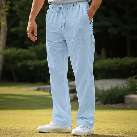 Online OUKU Men's Linen Pants Trousers Beach Pants Pocket Drawstring Plain Comfort Breathable Daily Stylish Hip Hop Black White Micro-elastic