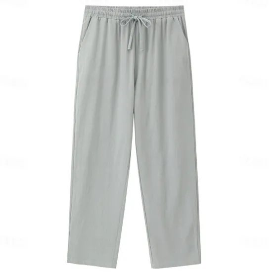 Online OUKU Men's Linen Pants Trousers Beach Pants Pocket Drawstring Plain Comfort Breathable Daily Stylish Hip Hop Black White Micro-elastic