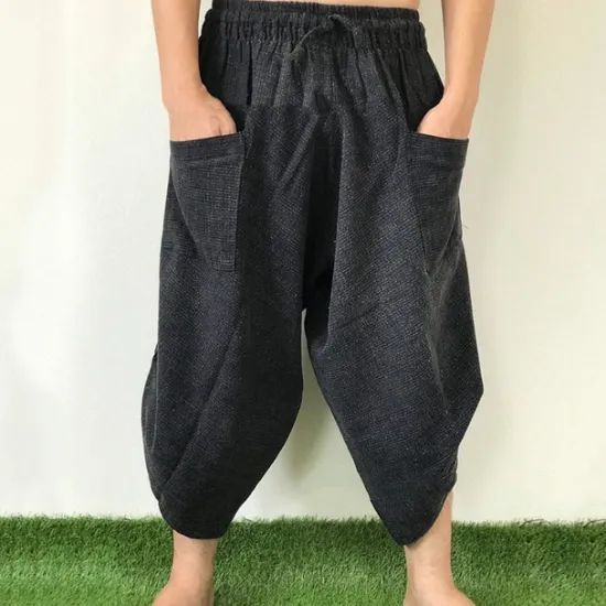 Hot OUKU Men's Linen Pants Trousers Summer Pants Beach Pants Drawstring Elastic Waist Drop Crotch Plain Comfort Breathable Outdoor Daily Streetwear Linen / Cotton Blend Stylish Casual Blue Micro-elastic Black